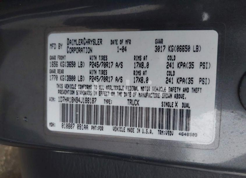 Photo 9 of 2004 Dodge Ram 1500 SLT/LARAMIE (VIN 1D7HA18N94J188187)