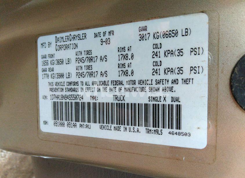 Photo 9 of 2004 Dodge Ram 1500 ST/SLT (VIN 1D7HA18N94S550724)