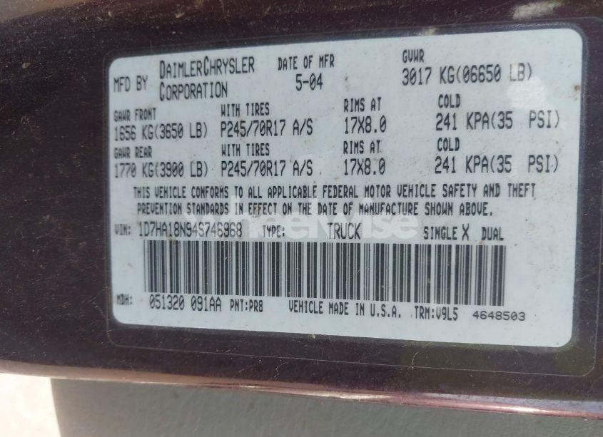 Photo 9 of 2004 Dodge Ram 1500 SLT/LARAMIE (VIN 1D7HA18N94S746968)