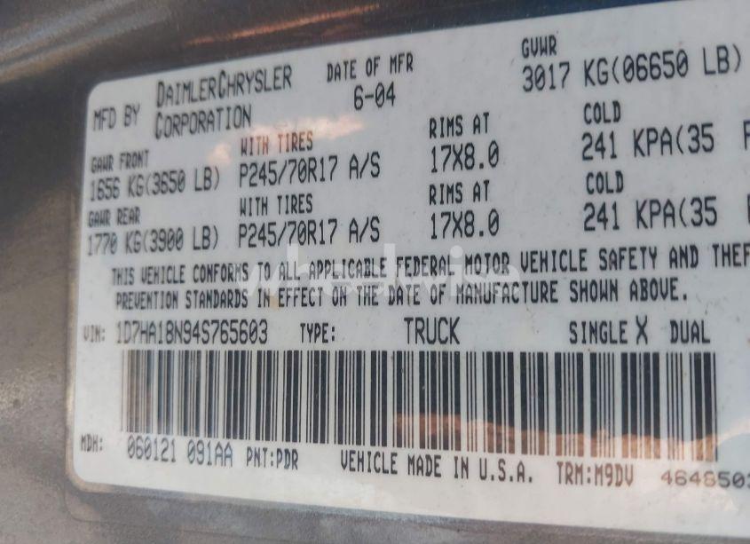 Photo 9 of 2004 Dodge Ram 1500 SLT/LARAMIE (VIN 1D7HA18N94S765603)