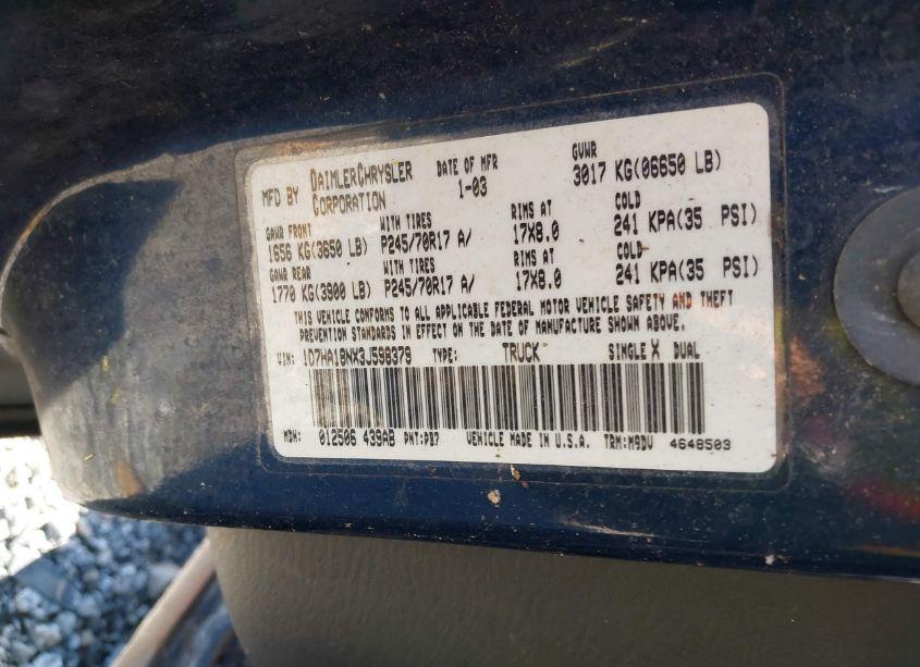 Photo 9 of 2003 Dodge Ram 1500 SLT/LARAMIE/ST (VIN 1D7HA18NX3J598379)