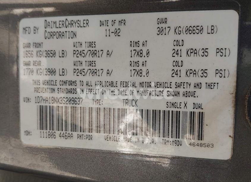 Photo 9 of 2003 Dodge Ram 1500 (VIN 1D7HA18NX3S209637)