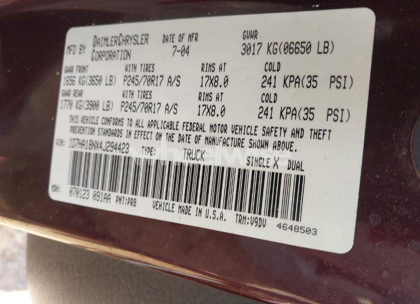 Photo 9 of 2004 Dodge Ram 1500 SLT/LARAMIE (VIN 1D7HA18NX4J294423)