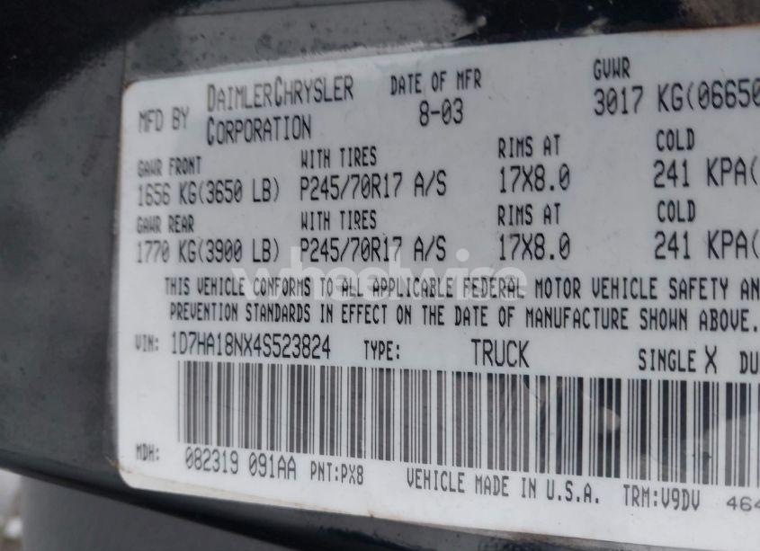 Photo 9 of 2004 Dodge Ram 1500 SLT/LARAMIE (VIN 1D7HA18NX4S523824)