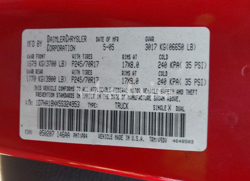 Photo 9 of 2005 Dodge Ram 1500 SLT/LARAMIE (VIN 1D7HA18NX5S324953)