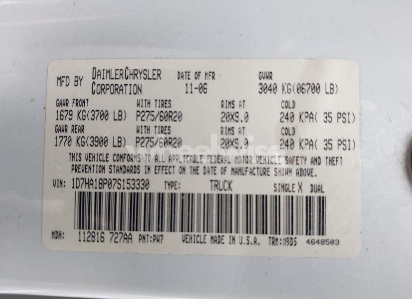 Photo 9 of 2007 Dodge Ram 1500 SLT (VIN 1D7HA18P07S153330)