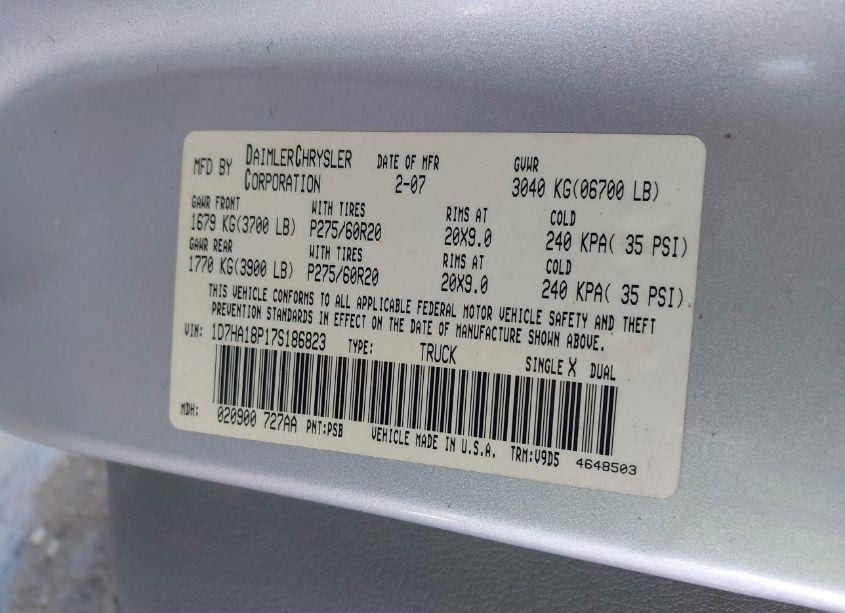 Photo 9 of 2007 Dodge Ram 1500 SLT (VIN 1D7HA18P17S186823)