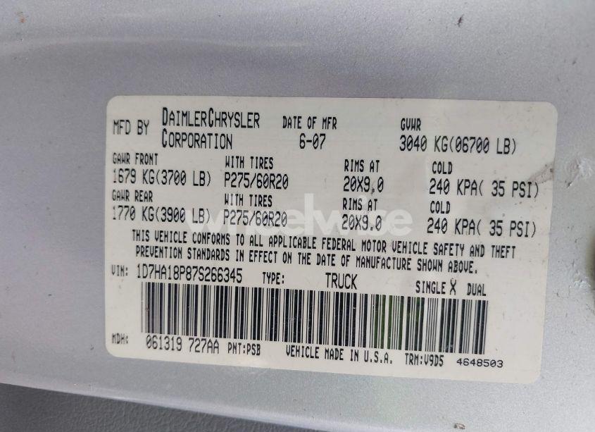 Photo 9 of 2007 Dodge Ram 1500 SLT (VIN 1D7HA18P27S157959)