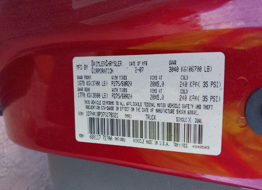 Photo 9 of 2007 Dodge Ram 1500 SLT (VIN 1D7HA18P37S178321)