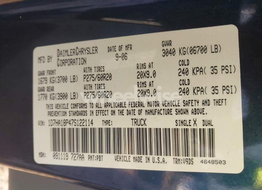 Photo 9 of 2007 Dodge Ram 1500 SLT (VIN 1D7HA18P47S122114)