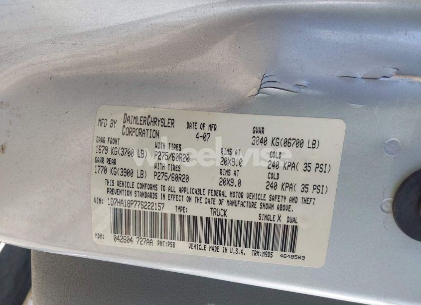 Photo 9 of 2007 Dodge Ram 1500 SLT (VIN 1D7HA18P77S222157)