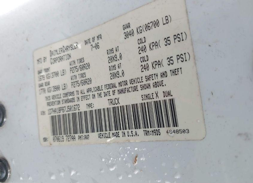 Photo 9 of 2007 Dodge Ram 1500 SLT (VIN 1D7HA18P87J501672)