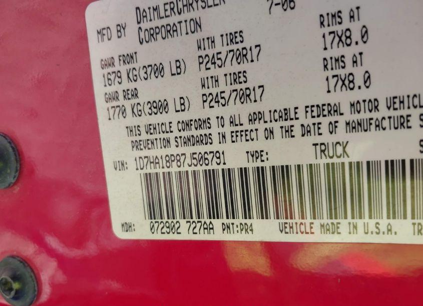 Photo 9 of 2007 Dodge Ram 1500 SLT (VIN 1D7HA18P87J506791)