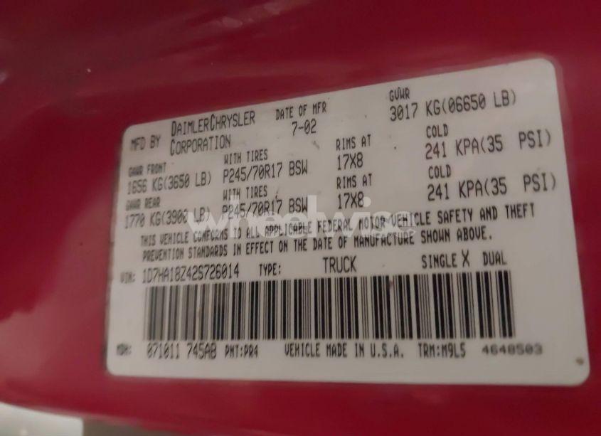 Photo 9 of 2002 Dodge Ram 1500 ST (VIN 1D7HA18Z42S726014)