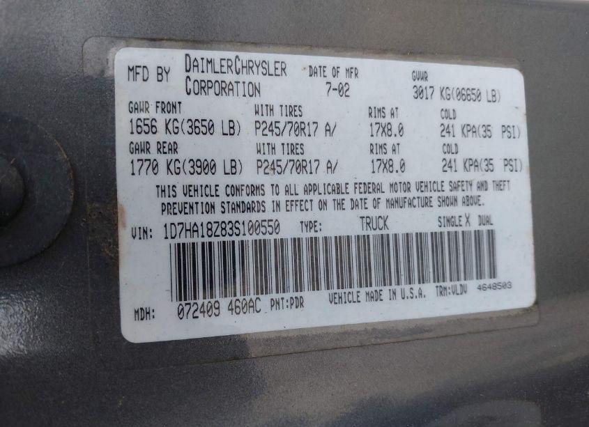 Photo 9 of 2003 Dodge Ram 1500 SLT/LARAMIE/ST (VIN 1D7HA18Z83S100550)