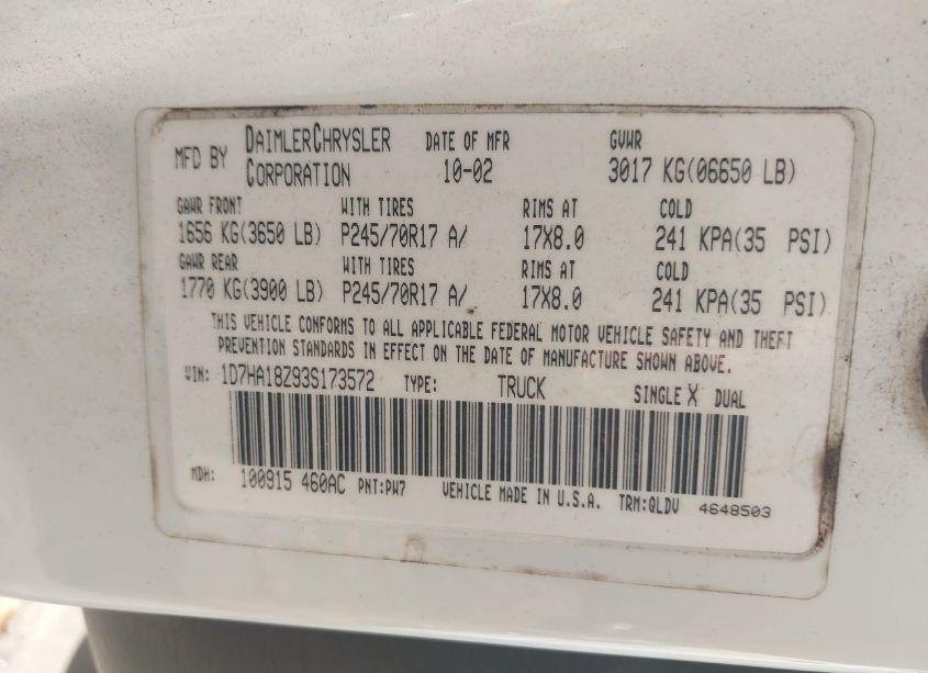 Photo 9 of 2003 Dodge Ram 1500 SLT/LARAMIE/ST (VIN 1D7HA18Z93S173572)