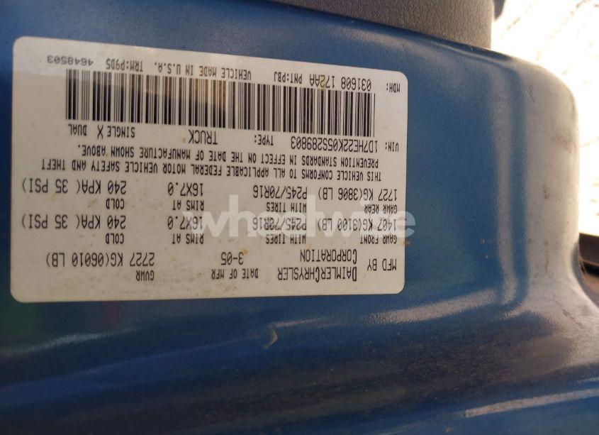 Photo 9 of 2005 Dodge Dakota ST (VIN 1D7HE22K05S289803)