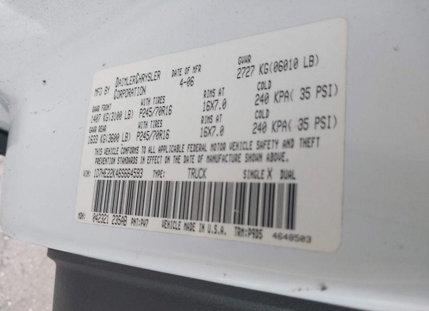 Photo 9 of 2006 Dodge Dakota ST (VIN 1D7HE22K46S664593)