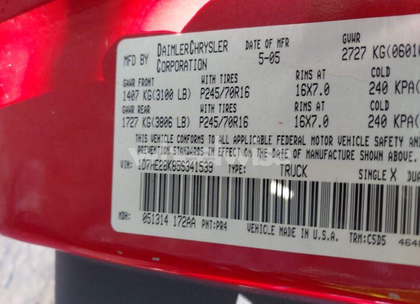 Photo 9 of 2005 Dodge Dakota ST (VIN 1D7HE28K85S341539)