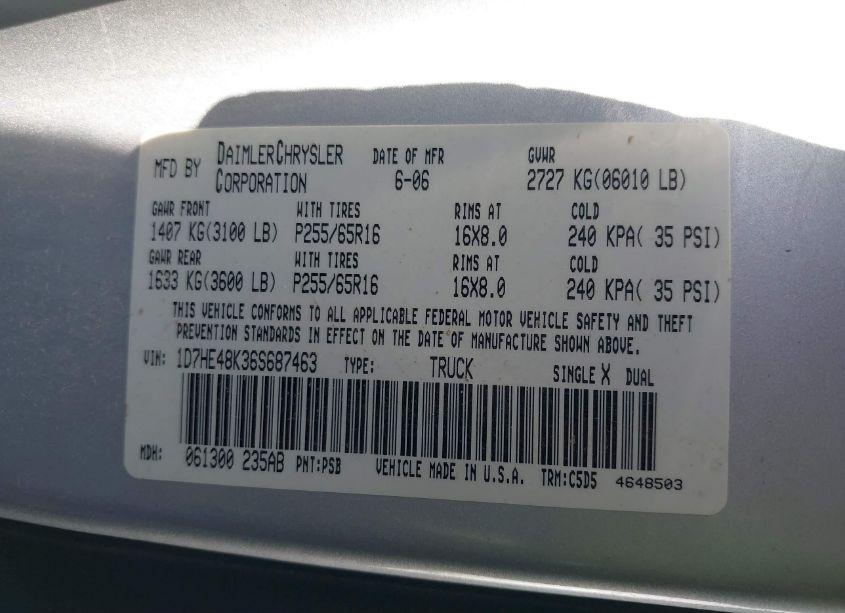 Photo 9 of 2006 Dodge Dakota SLT (VIN 1D7HE48K36S687463)