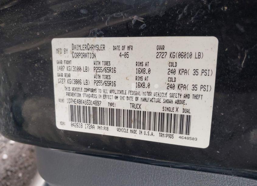 Photo 9 of 2005 Dodge Dakota SLT (VIN 1D7HE48K45S314897)