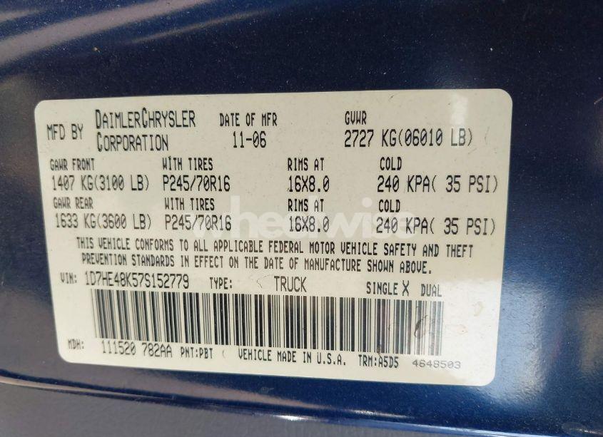 Photo 9 of 2007 Dodge Dakota SLT (VIN 1D7HE48K57S152779)