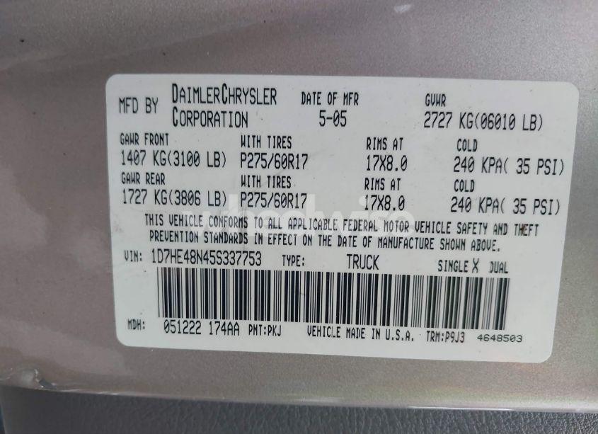 Photo 9 of 2005 Dodge Dakota SLT (VIN 1D7HE48N45S337753)