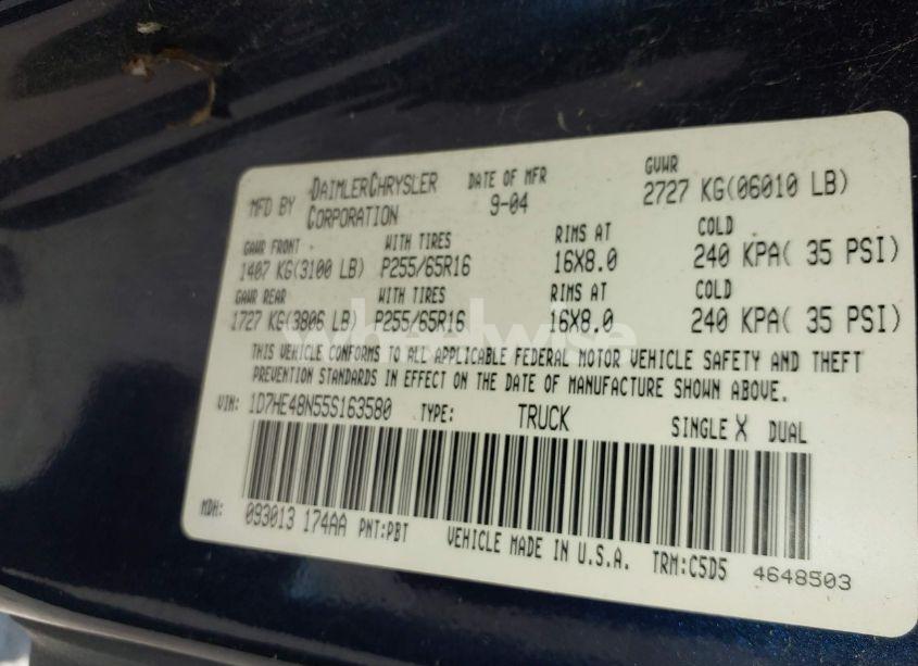 Photo 9 of 2005 Dodge Dakota SLT (VIN 1D7HE48N55S163580)