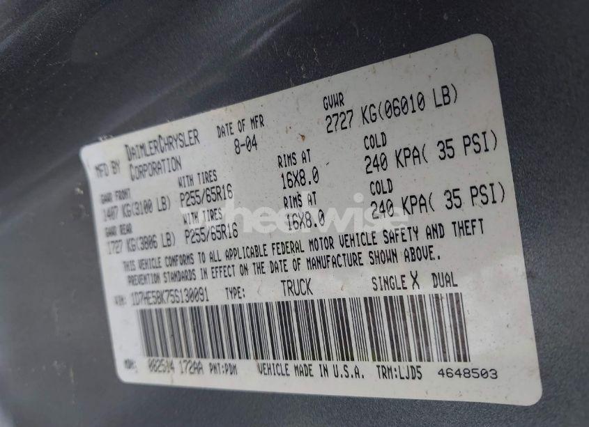 Photo 9 of 2005 Dodge Dakota LARAMIE (VIN 1D7HE58K75S130091)