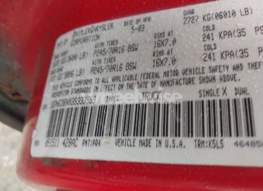 Photo 9 of 2003 Dodge Dakota SPORT/SXT (VIN 1D7HG38X03S333959)