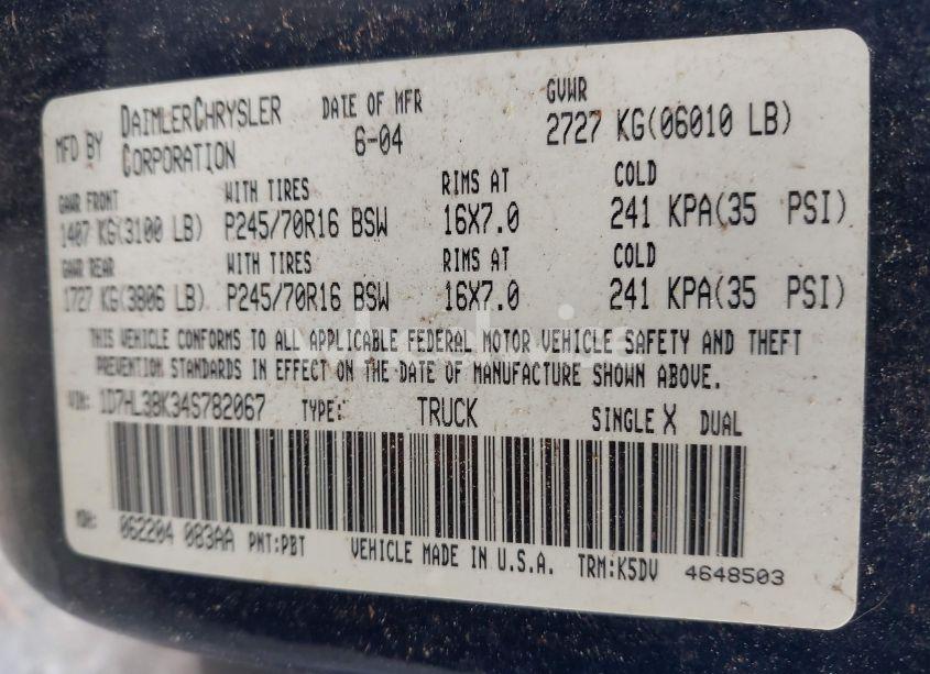 Photo 9 of 2004 Dodge Dakota SPORT/SXT (VIN 1D7HL38K34S782067)