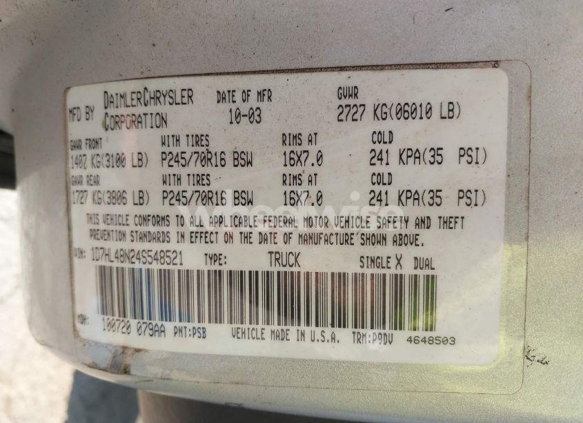 Photo 9 of 2004 Dodge Dakota SLT (VIN 1D7HL48N24S548521)