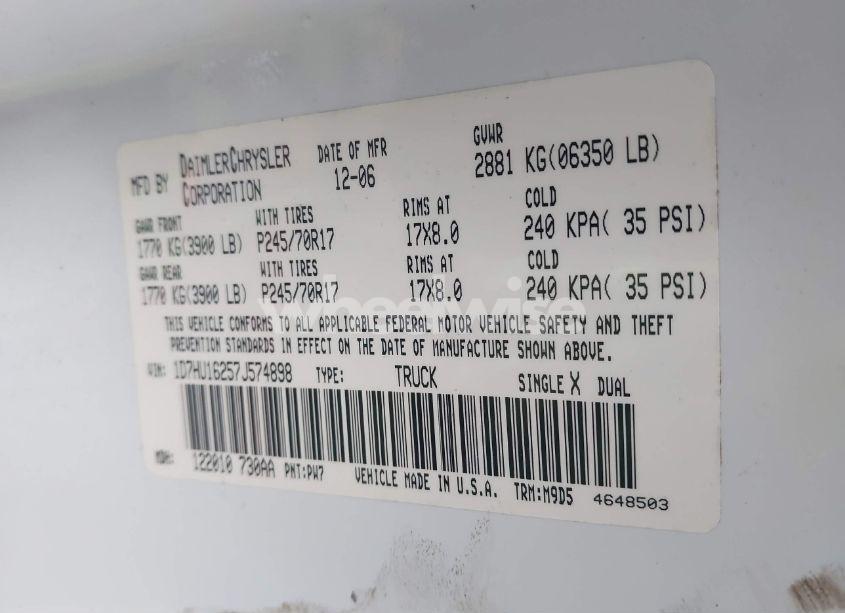 Photo 9 of 2007 Dodge Ram 1500 SLT/TRX4 OFF ROAD/SPORT (VIN 1D7HU16257J574898)