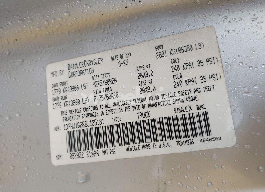 Photo 9 of 2006 Dodge Ram 1500 SLT/TRX4 OFF ROAD/SPORT (VIN 1D7HU16286J125181)