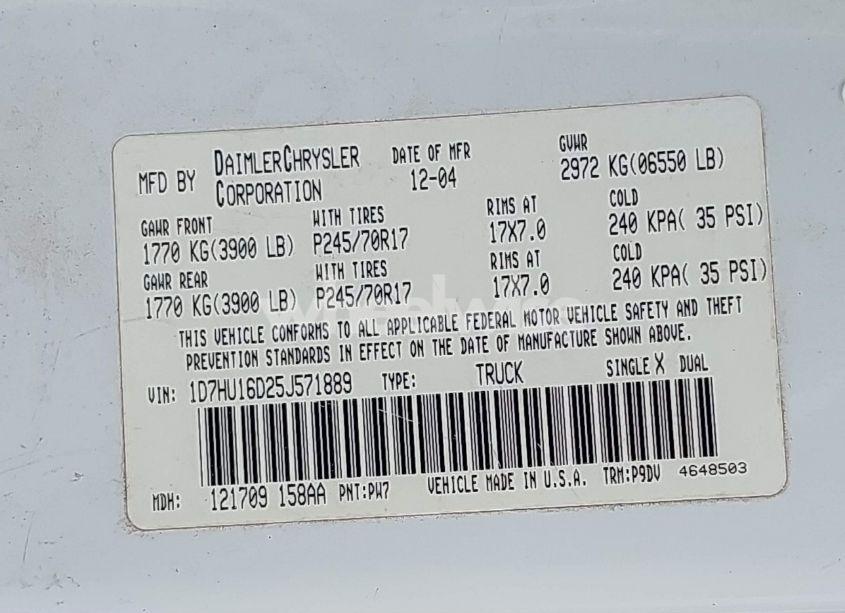 Photo 9 of 2005 Dodge Ram 1500 ST (VIN 1D7HU16D25J571889)