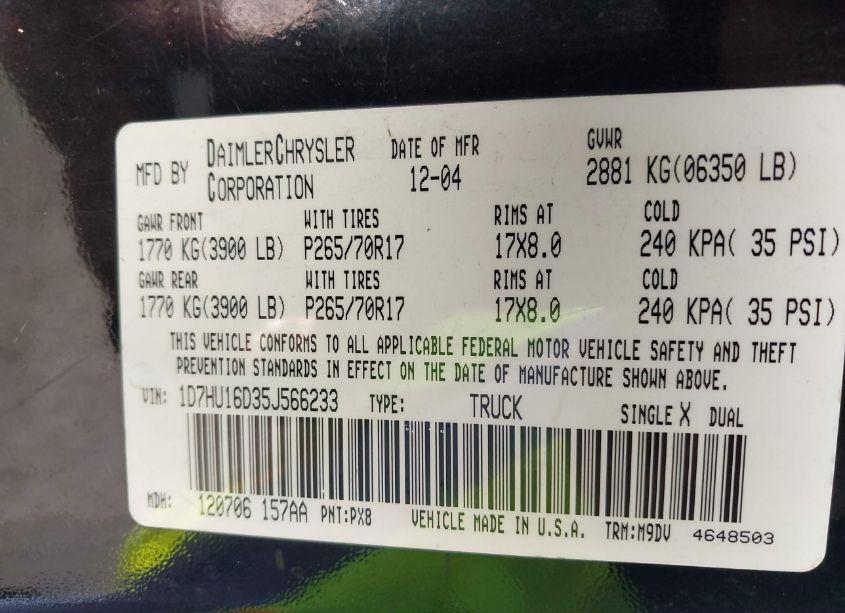 Photo 9 of 2005 Dodge Ram 1500 SLT/LARAMIE (VIN 1D7HU16D35J566233)