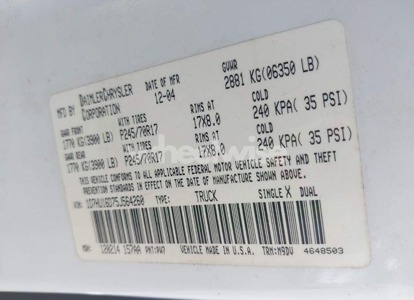 Photo 9 of 2005 Dodge Ram 1500 SLT/LARAMIE (VIN 1D7HU16D75J564260)