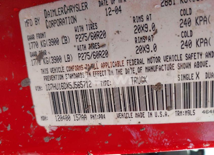 Photo 9 of 2005 Dodge Ram 1500 SLT/LARAMIE (VIN 1D7HU16DX5J565712)