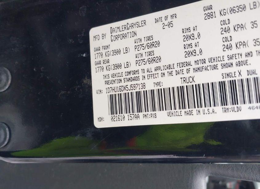 Photo 9 of 2005 Dodge Ram 1500 SLT/LARAMIE (VIN 1D7HU16DX5J597138)