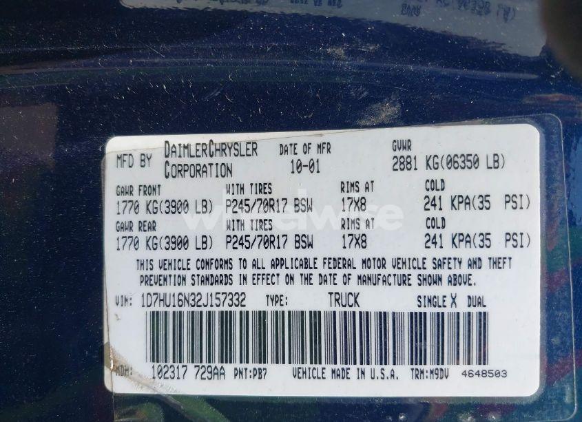 Photo 9 of 2002 Dodge Ram 1500 ST (VIN 1D7HU16N32J157332)