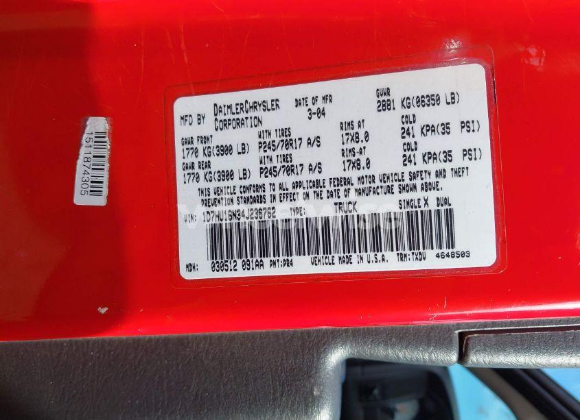 Photo 9 of 2004 Dodge Ram 1500 ST (VIN 1D7HU16N34J236762)