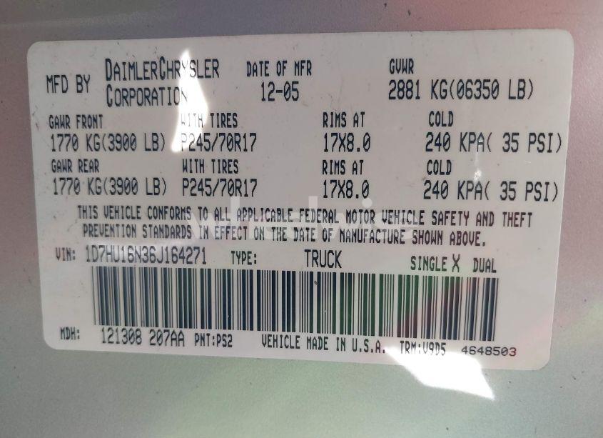 Photo 9 of 2006 Dodge Ram 1500 SLT/TRX4 OFF ROAD/SPORT (VIN 1D7HU16N36J164271)