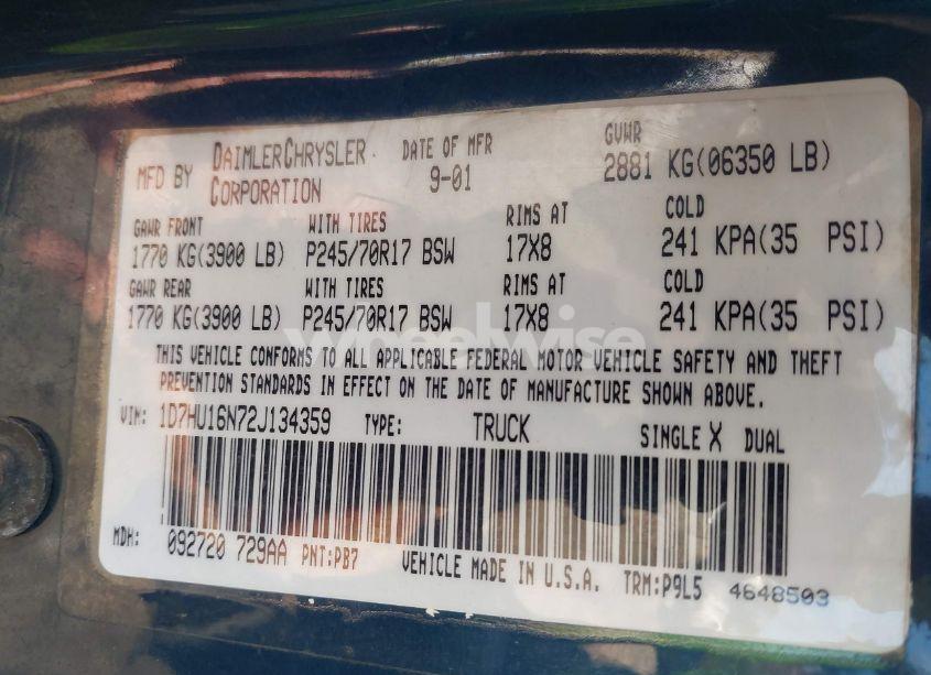 Photo 9 of 2002 Dodge Ram 1500 ST (VIN 1D7HU16N72J134359)