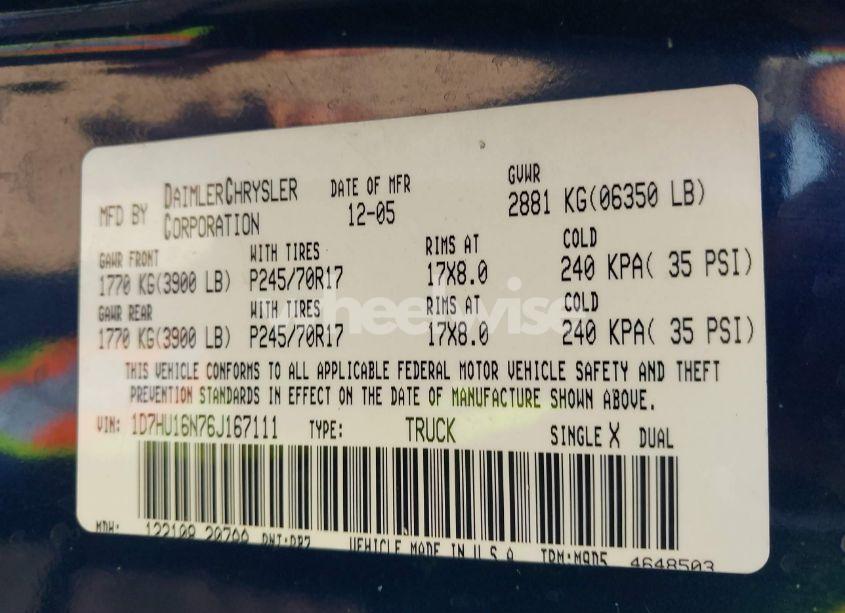 Photo 9 of 2006 Dodge Ram 1500 SLT/TRX4 OFF ROAD/SPORT (VIN 1D7HU16N76J167111)
