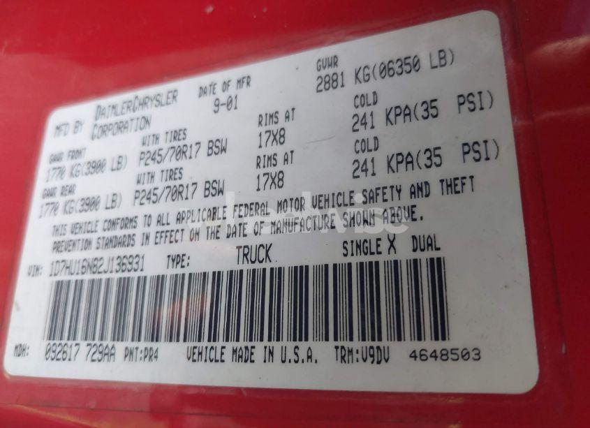 Photo 9 of 2002 Dodge Ram 1500 SLT/ST (VIN 1D7HU16N82J136931)