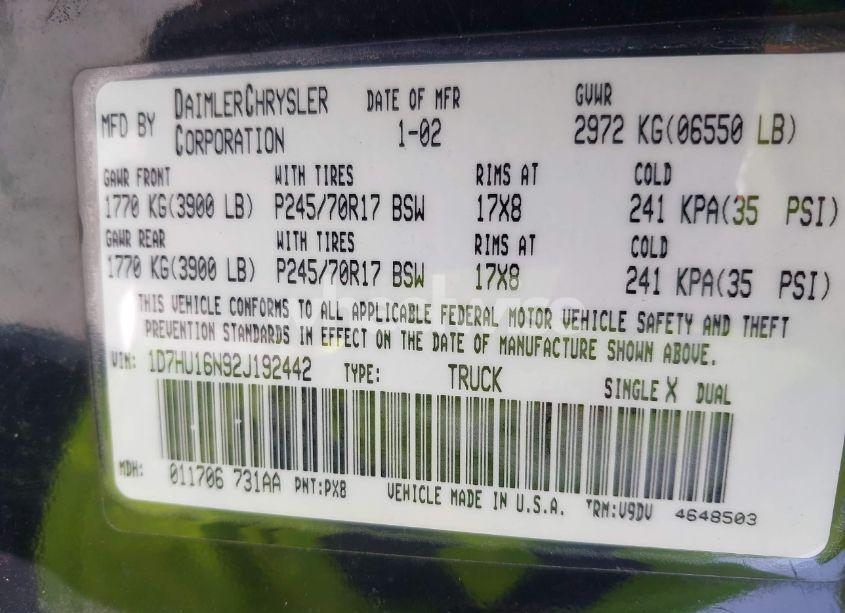 Photo 9 of 2002 Dodge Ram 1500 ST (VIN 1D7HU16N92J192442)