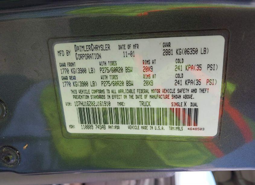 Photo 9 of 2002 Dodge Ram 1500 ST (VIN 1D7HU16Z02J161910)