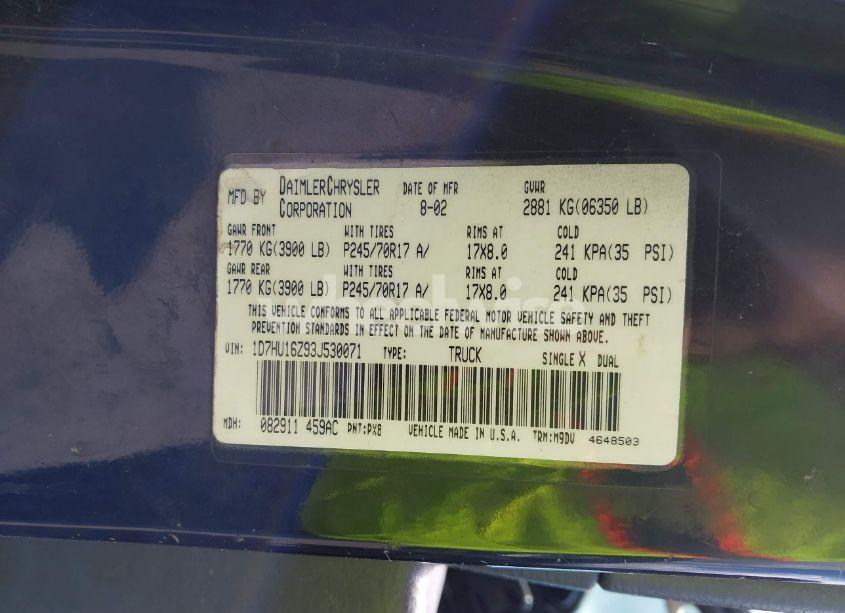 Photo 9 of 2003 Dodge Ram 1500 SLT/LARAMIE/ST (VIN 1D7HU16Z93J530071)