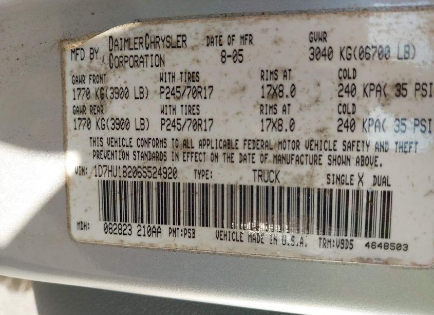 Photo 9 of 2006 Dodge Ram 1500 SLT/TRX4 OFF ROAD/SPORT (VIN 1D7HU18206S524920)