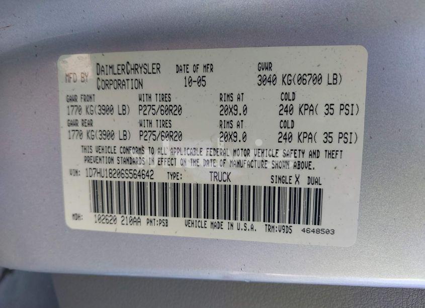 Photo 9 of 2006 Dodge Ram 1500 SLT/TRX4 OFF ROAD/SPORT (VIN 1D7HU18206S564642)